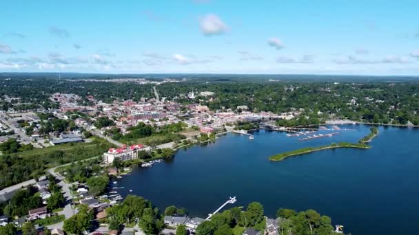 Drone Aéreo Vista Orillia Ontário Canadá Drone Perspectiva Lago Cidade — Vídeo de Stock