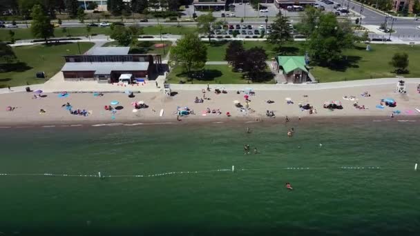 Downtown Beach Στο Barrie Οντάριο Καναδάς Κολυμβητές Χαλαρώνουν Στη Λίμνη — Αρχείο Βίντεο