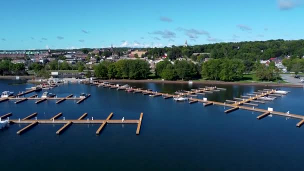 Orillia Ontario Empty Marina Lake Summer Day View Town Church — Stok video