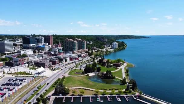 Downtown Barrie Ontario Jachthaven Aan Lake Simcoe Hete Zonnige Dag — Stockvideo