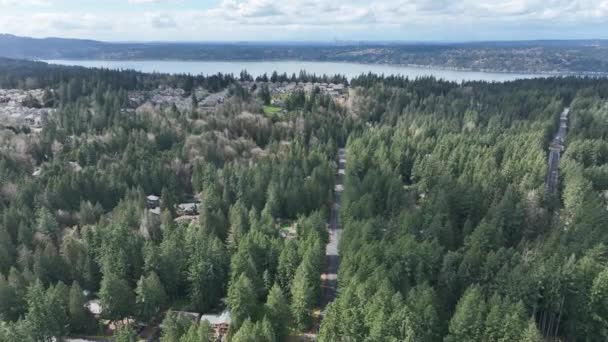 Cinematic Aerial Drone Dolly Out Shot Lake Sammamish Sammamish Saxony — Wideo stockowe