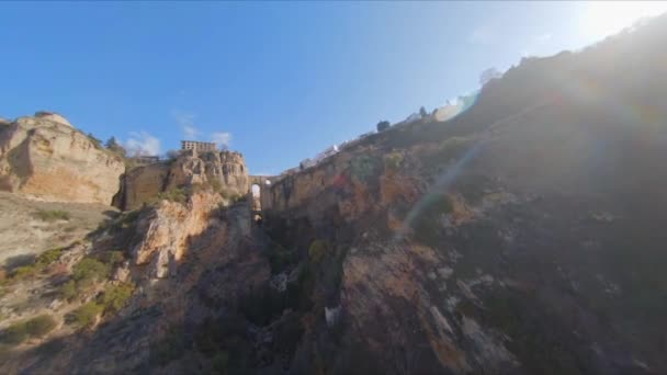 Aerial View Flying Deep Mediterranean Rocky Gorge Fpv Drone — Vídeo de Stock