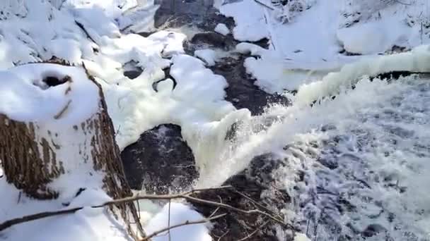 Wasserfall Und Bach Durch Verschneite Landschaft Der Niagara Steilküste — Stockvideo