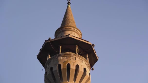 Close View Tower Carol Mosque Constanta Romania Sunset — стоковое видео