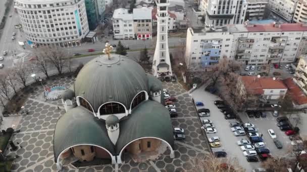 Drohnenflüge Rund Die Kirche Klemens Von Ohrid Skopje Nordmakedonien — Stockvideo