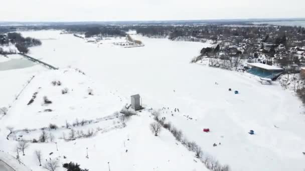 Nachbarschaft Von Port Dalhousie Ontario Winter Aus Der Luft — Stockvideo