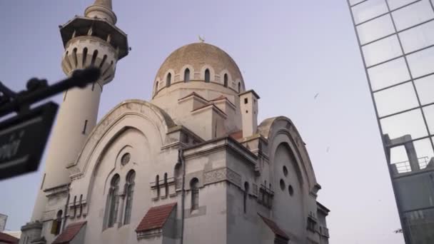 Mesquita Constanta Romênia Após Pôr Sol Tiro Ângulo Largo — Vídeo de Stock