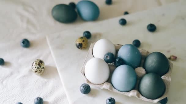 Close Shot Aesthetic Decorated Easter Eggs Minimal Easter Celebration Concept — Vídeos de Stock