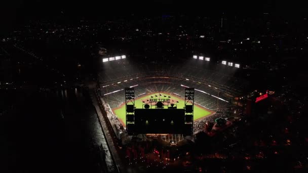 Reverse Pullback Aerial Wide Shot Oracle Park San Francisco Night — Vídeo de Stock