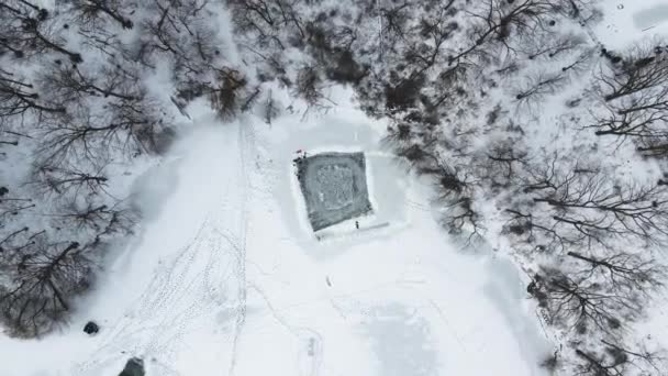 Diy Makeshift Ice Rink Martindale Pond Catharines Canada Aerial — Stock Video