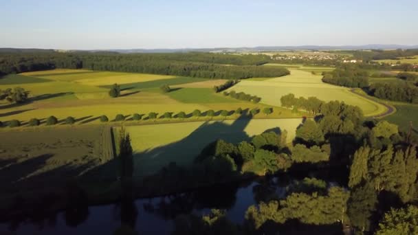 Aerial Dolly Out German Abbey Its Towers Surrounded Green Fields — Video Stock