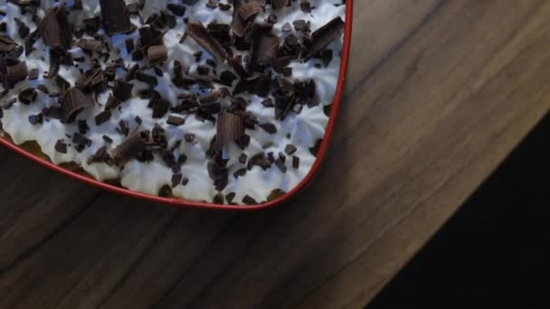 Delicious Banoffee Cake Topped Crushed Chocolate Heart Shaped Tin Can — Vídeos de Stock