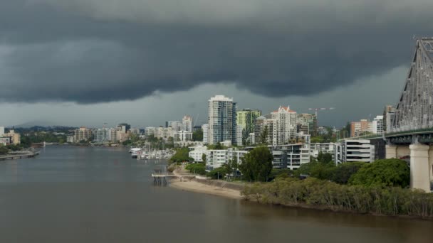 Watching Dark Grey Storm Clouds Roll City Turning Daytime Night — Stock Video