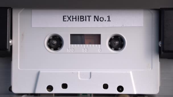 Exhibit Cassette Tape Playing Vintage Audio Deck Player Close Full — Stockvideo