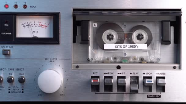 Hits 1980 Audio Cassette Tape Playing Deck Vintage Music Compilation — Stok video