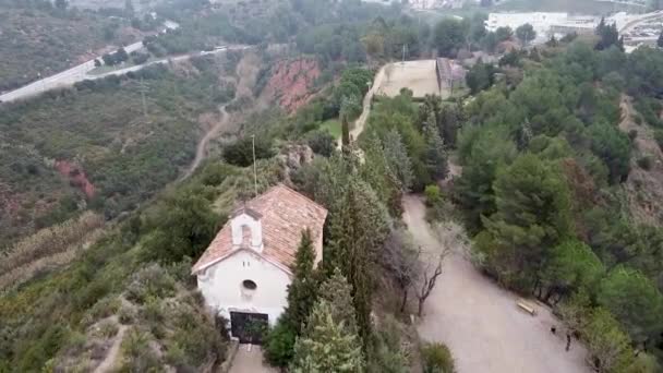 Aerial Flying Hermitage Castellbisbal Dolly Forward — Wideo stockowe