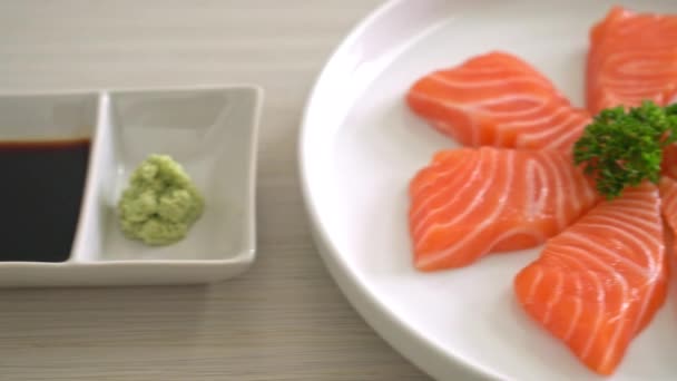 Salmón Fresco Crudo Sashimi Estilo Comida Japonesa — Vídeos de Stock