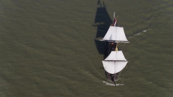 Aerial Footage Revolving Halve Maen Ship Middle Sea Replica Ship — Stockvideo