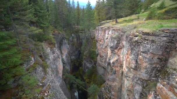 Slot Canyon Του Ποταμού Maligne Jasper National Park Καναδάς Tilt — Αρχείο Βίντεο