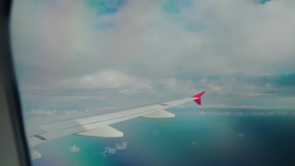 Aircraft Approaching Barcelona Airport Sea — Stockvideo