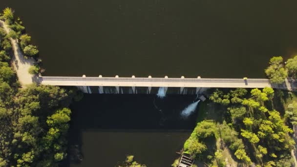 River Dam Cordoba Argentina Aerial Top Rising Low Speed — стокове відео
