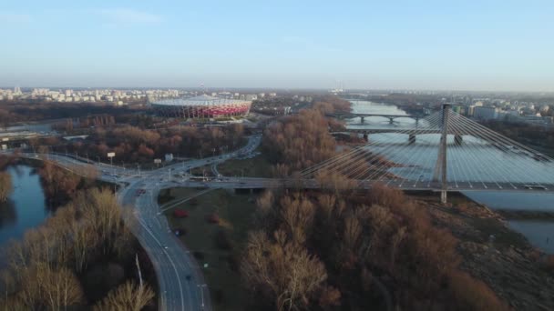 Warsaw Stadium Road Polish Transportation System Aerial — Vídeo de stock