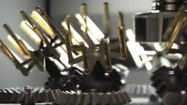 Futuristic Gear Machine Golden Parts Rotate Itself — Stockvideo