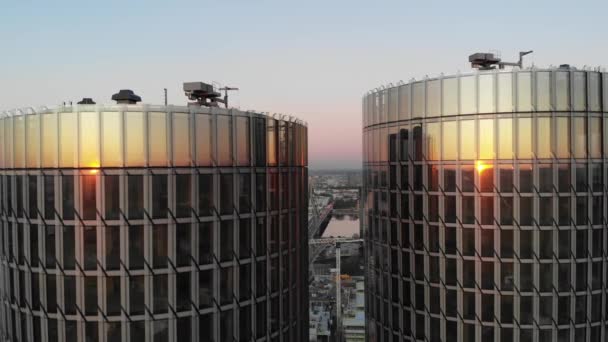 Aerial Close View Roof Top Glass Office Buildings Sunset Riga — Stockvideo