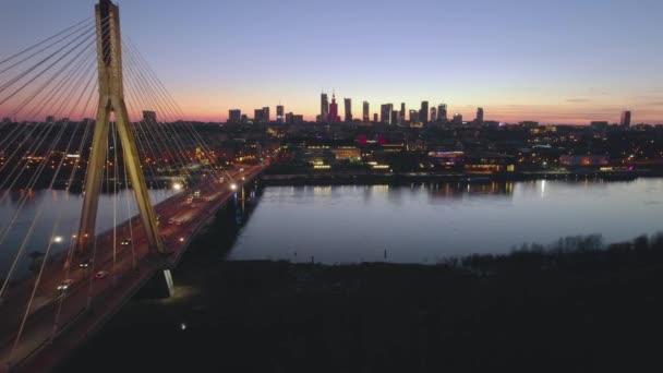 Luar Biasa Pemandangan Udara Jembatan Warsawa Dan Kota Metropolis Pada — Stok Video