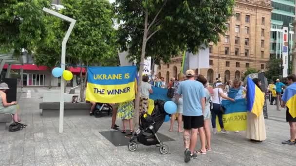 Protesto Pacífico Rua Praça Brisbane Mostrando Apoio Povo Ucrânia Com — Vídeo de Stock