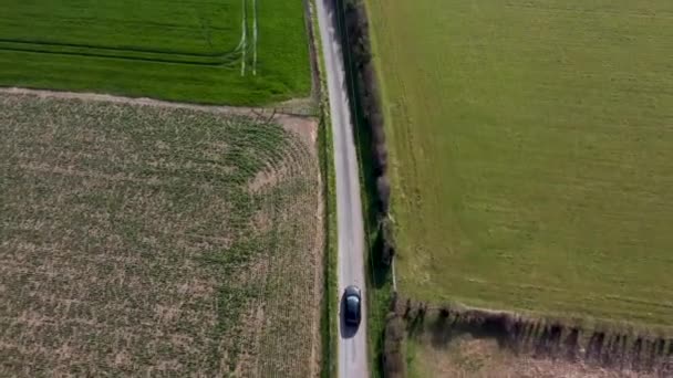 Car Driving Country Road Aerial Top View — Video Stock