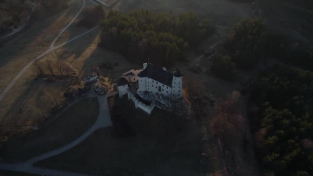 Mysterious European Royal Castle Cold Polish Wilderness Aerial View — Video