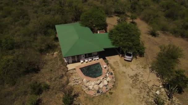 Residential House Pool Surrounded Nature Cordoba Argentina Aerial Orbiting — Stock video