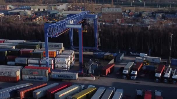 Shipping Container Crane Lift Unloading Heavy Cargo Export Crate Containers — Stok video