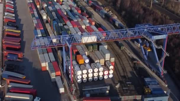 Shipping Container Crane Lift Unloading Heavy Cargo Export Crate Containers — Vídeo de stock