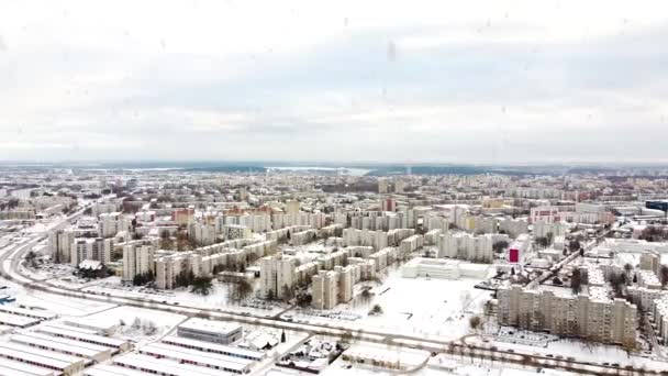 Quartiere Residenziale Edificio Monolite Kaunas Durante Forti Nevicate Vista Aerea — Video Stock