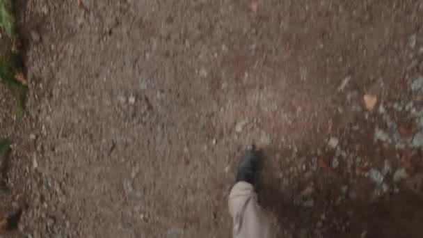 在自然公园游憩区走在维修良好的砾石小径上 身穿红色夹克的加拿大不列颠哥伦比亚省Buntzen Lake Loop Trail Coquitlam — 图库视频影像