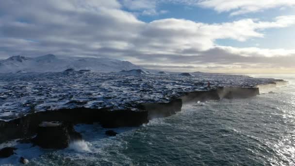 Snfellsjkull Národní Park Rozsáhlé Letecké Pohledy Pobřeží Islandu — Stock video