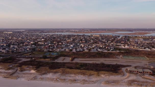 Sunset Aerial View Lido Beach Residential Area Long Island New — стоковое видео