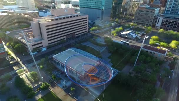 Aerial View Her Secret Patience Public Art Sculpture Downtown Phoenix — стоковое видео