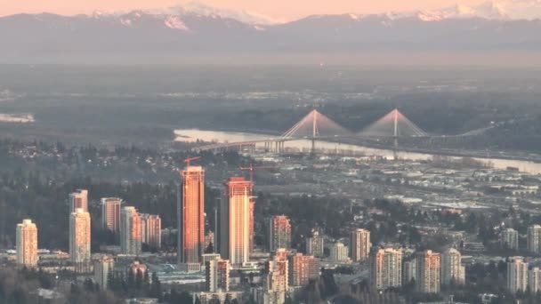 Transporte Aéreo Brigada Cable Port Mann Cerca Del Horizonte Ciudad — Vídeos de Stock