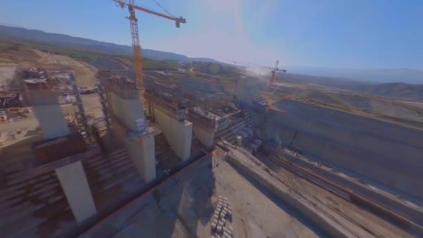 Monte Grande Dam Construction Work Dominican Republic Aerial Drone Fpv — Stockvideo