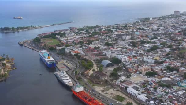 Anchored Ships Luxury Yacht Don Diego Port Sea Background Santo — Stok video