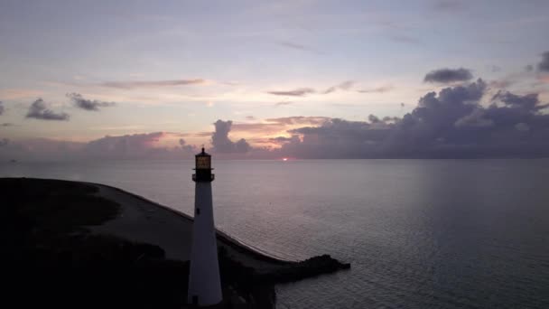 Drone Pull Out Lighthouse Sunrise Sunset — Video