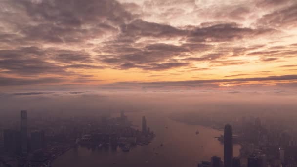 Hong Kong Mar Niebla Hiperlapso Con Dji Mavic3 — Vídeos de Stock