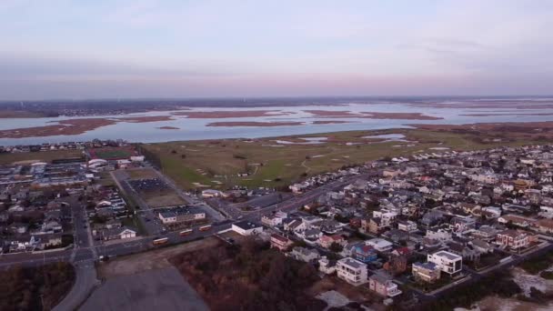 Sunset Aerial View Lido Beach Κατοικίες Περιοχή Στο Long Island — Αρχείο Βίντεο