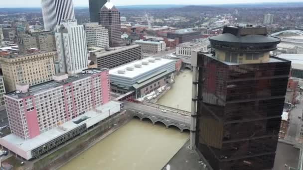 Rochester New York Aerial River Left Right — Stock Video