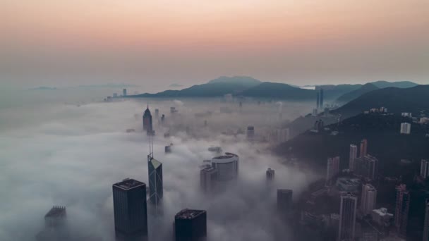 Hong Kong Mar Niebla Hiperlapso Con Dji Mavic3 — Vídeos de Stock