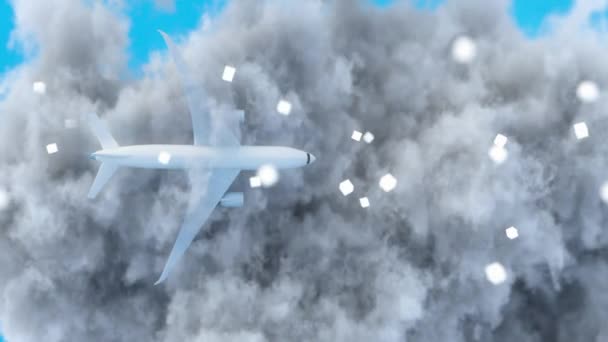 Swiss Airspace Airplane Flag Switzerland Background Clouds Digital Cubes Rendering — Video Stock