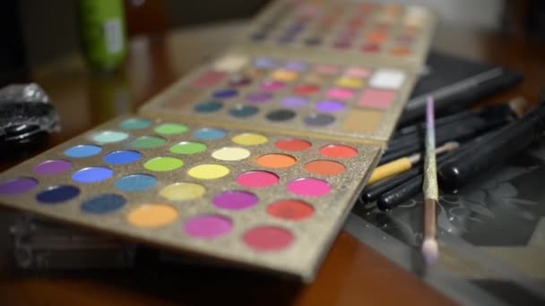 Makeup Palette Table Just Starting Makeup — Stock videók
